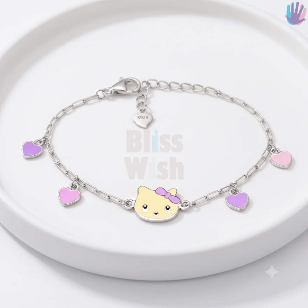 925 Sterling Silver Kitty Pink Bracelet or Anklet | BlissWish
