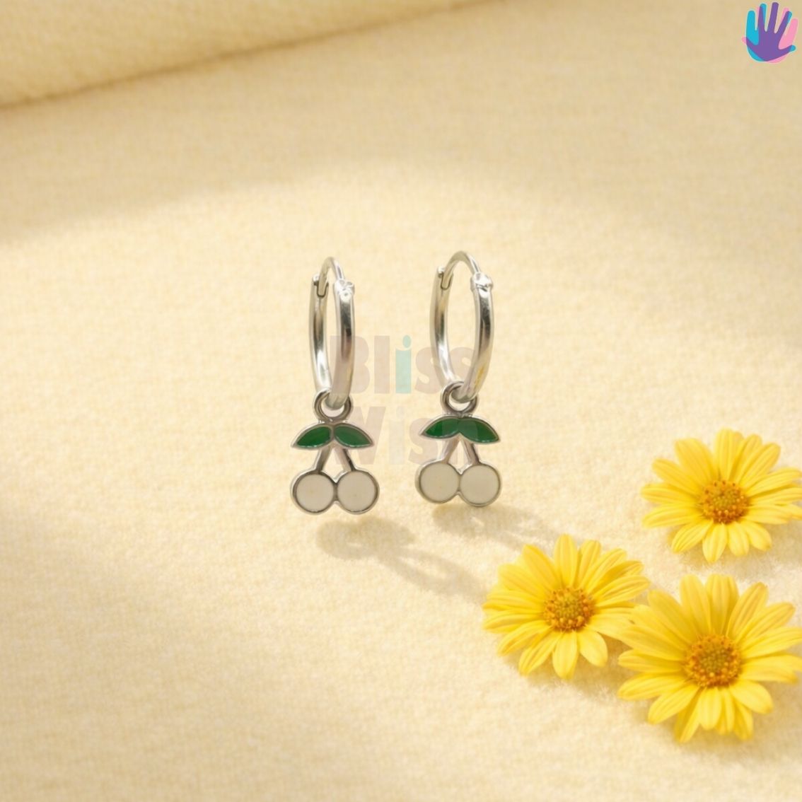 925 Sterling Silver Cherry Kids Hoop Earrings | BlissWish