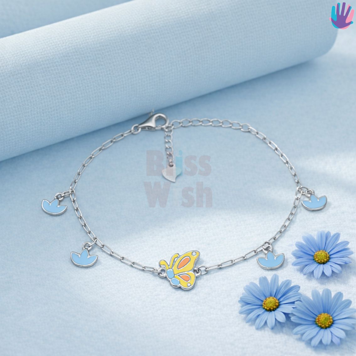925 Sterling Silver Green half Butterfly Kids Bracelet or Anklet | BlissWish