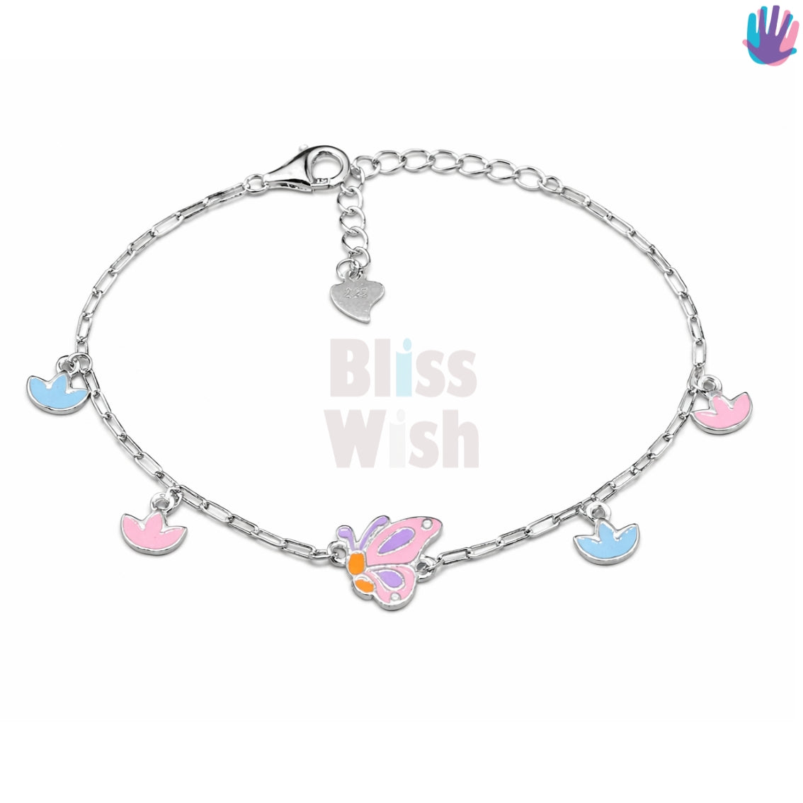 925 Sterling Silver Pink half Butterfly Kids Bracelet or Anklet | BlissWish