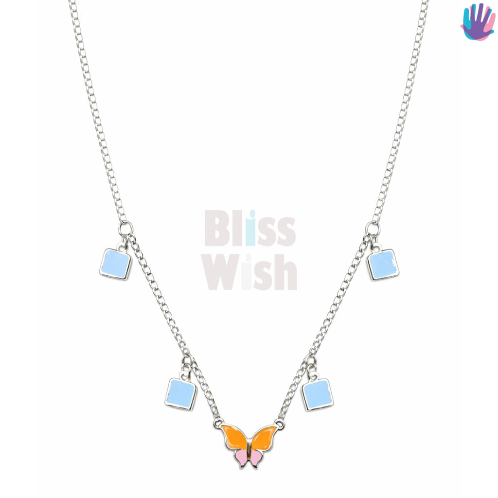 925 Sterling Silver Orange Butterfly Kids Necklace | BlissWish