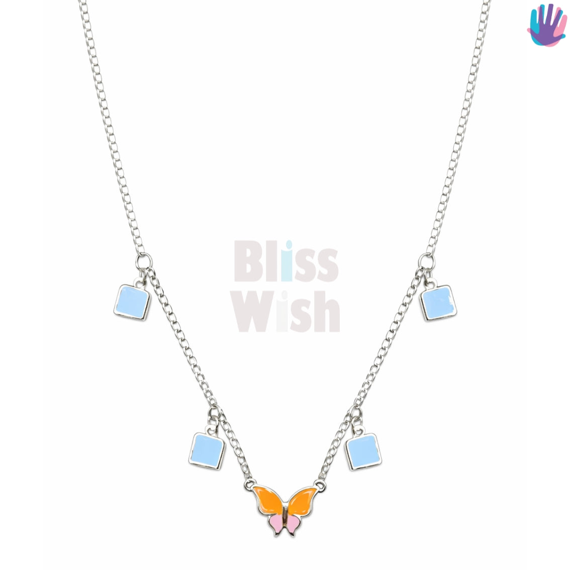 925 Sterling Silver Orange Butterfly Kids Necklace | BlissWish