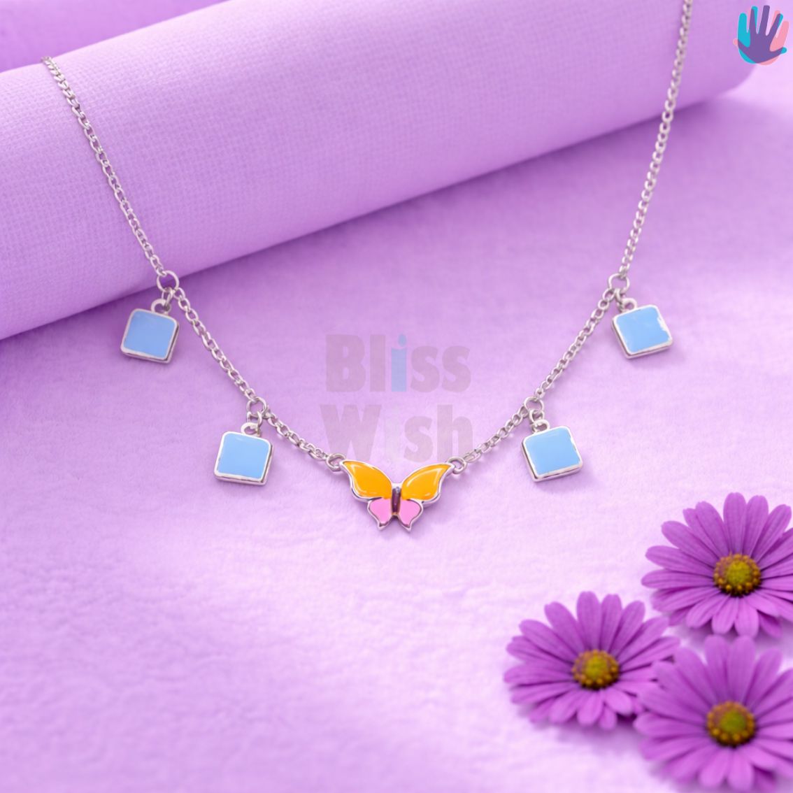 925 Sterling Silver Orange Butterfly Kids Necklace | BlissWish