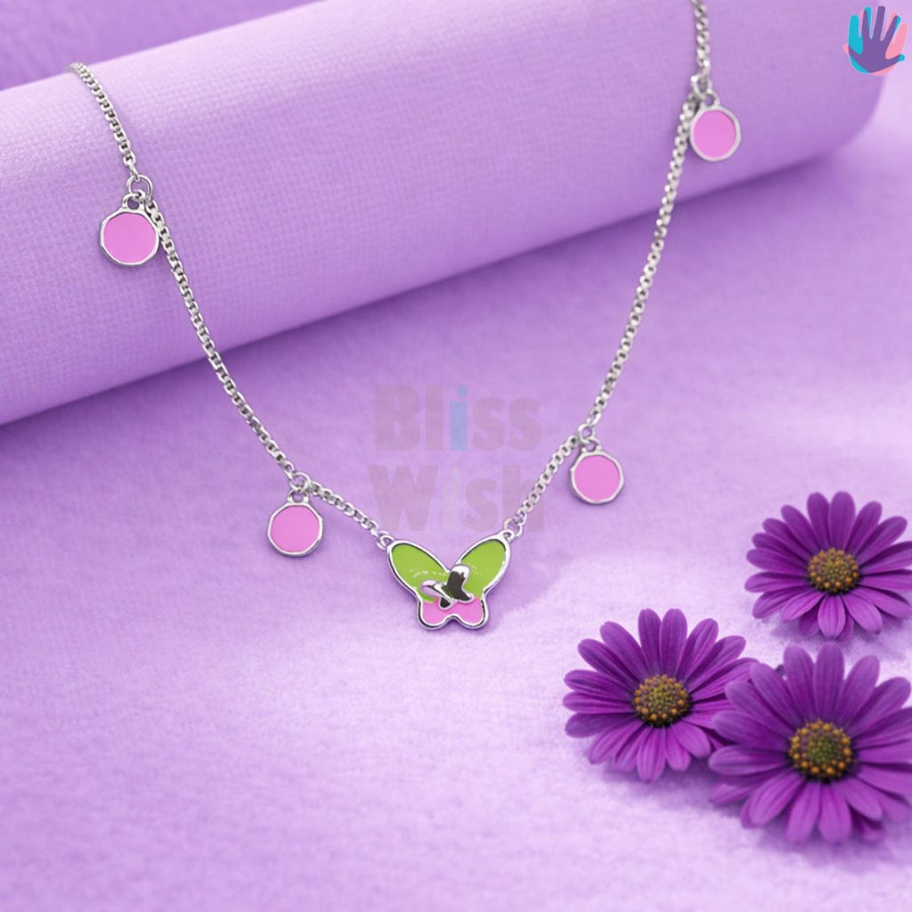 925 Sterling Silver Green Butterfly Kids Necklace | BlissWish