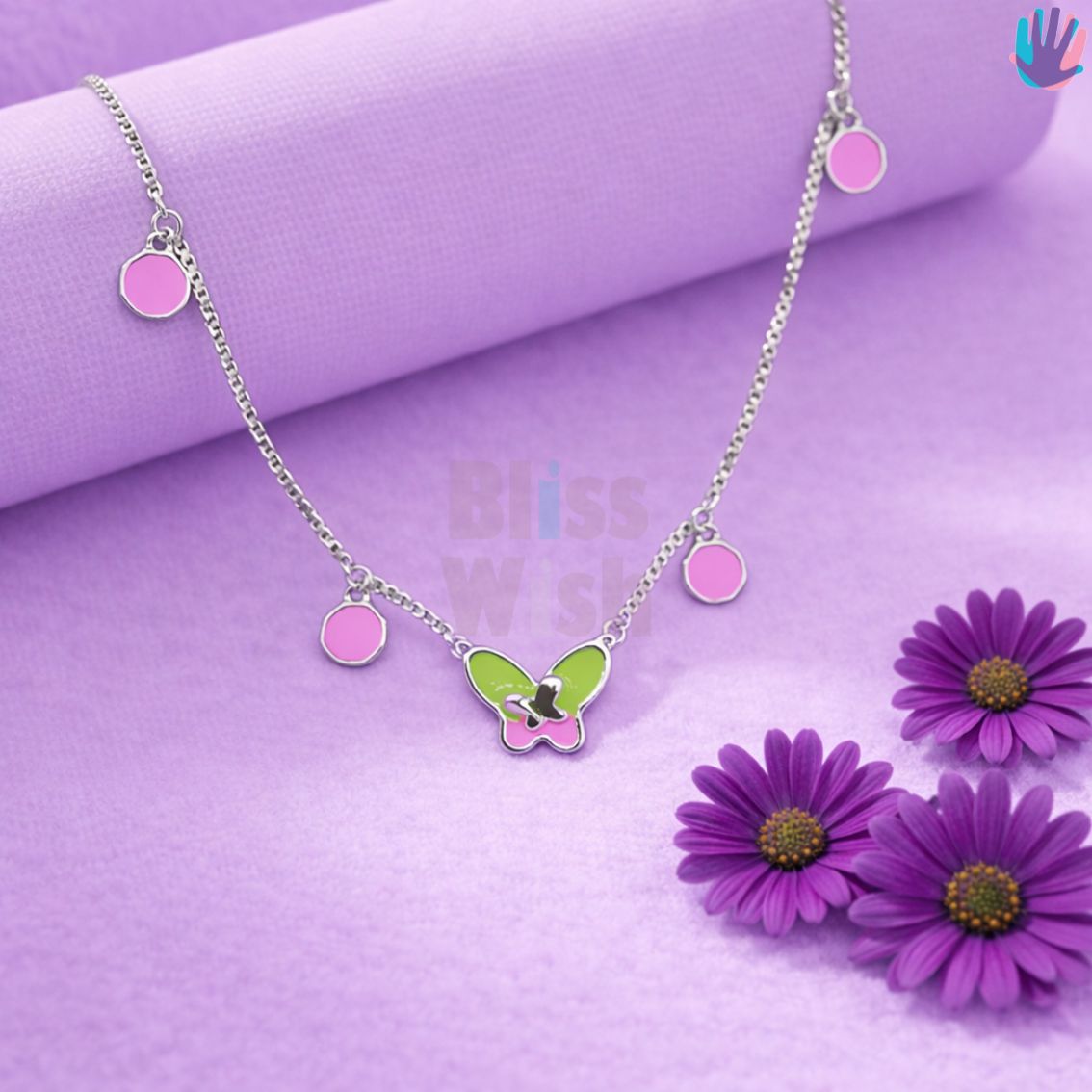 925 Sterling Silver Green Butterfly Kids Necklace | BlissWish