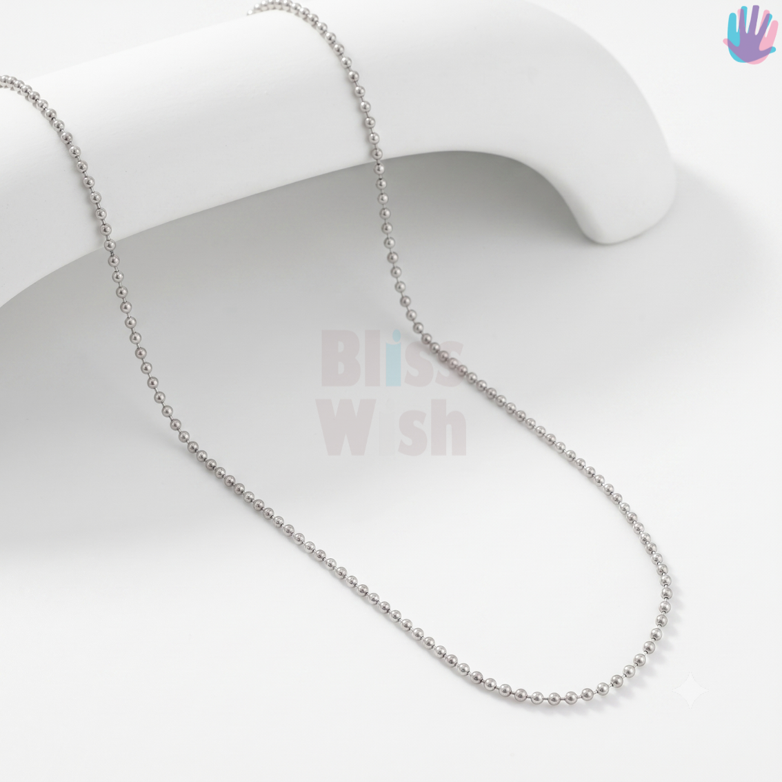 925 Sterling Silver Ball Rhodium Chain Long | BlissWish