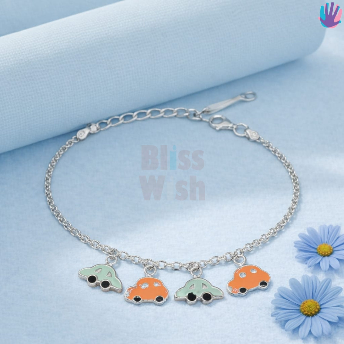 925 Sterling Silver Cars Light colored Kids Bracelet or Anklet | BlissWish