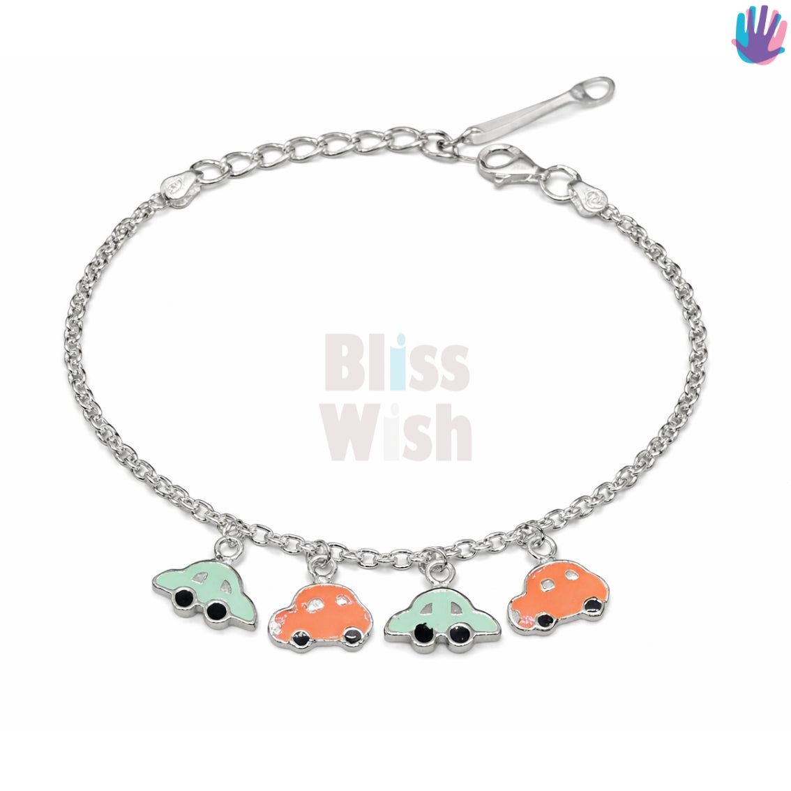 925 Sterling Silver Cars Light colored Kids Bracelet or Anklet | BlissWish