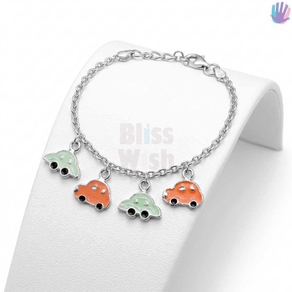 925 Sterling Silver Cars Light colored Kids Bracelet or Anklet | BlissWish
