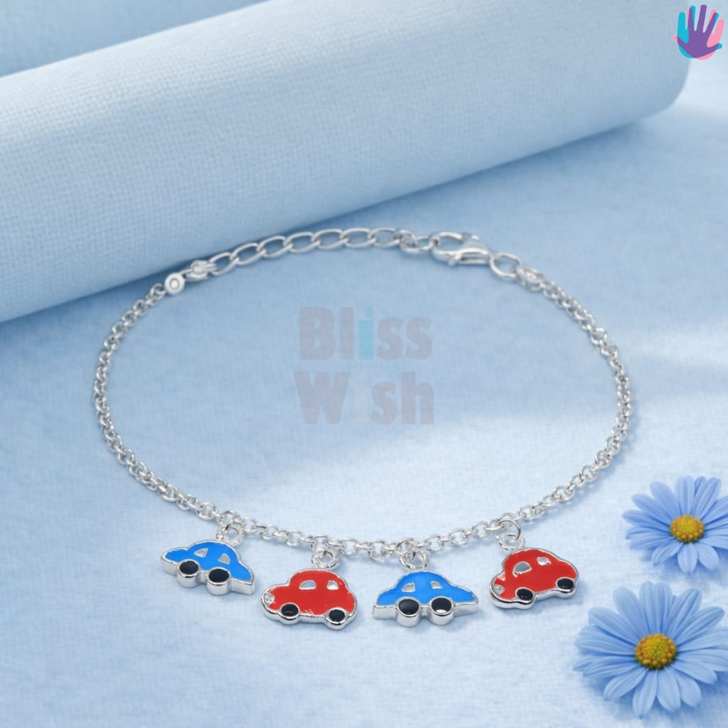 925 Sterling Silver Cars Blue and Red Kids Bracelet or Anklets | BlissWish