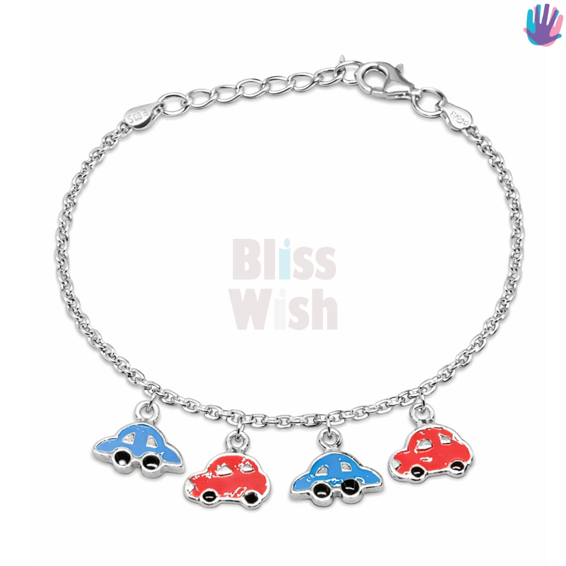 925 Sterling Silver Cars Blue and Red Kids Bracelet or Anklets | BlissWish