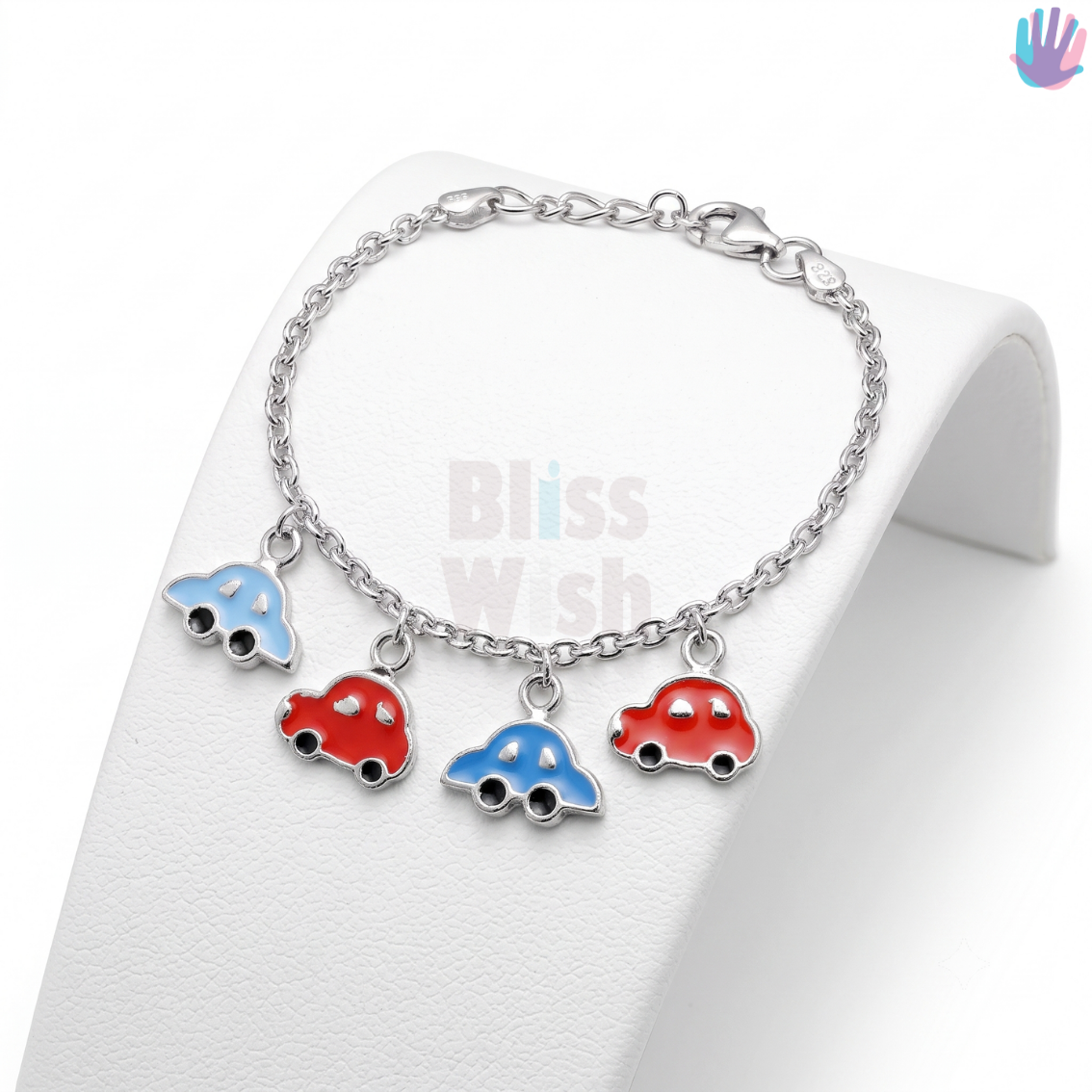 925 Sterling Silver Cars Blue and Red Kids Bracelet or Anklets | BlissWish