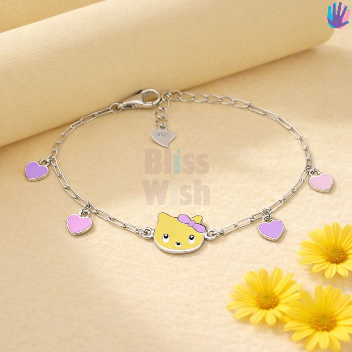 925 Sterling Silver Kitty Pink Kids Bracelet or Anklet | BlissWish
