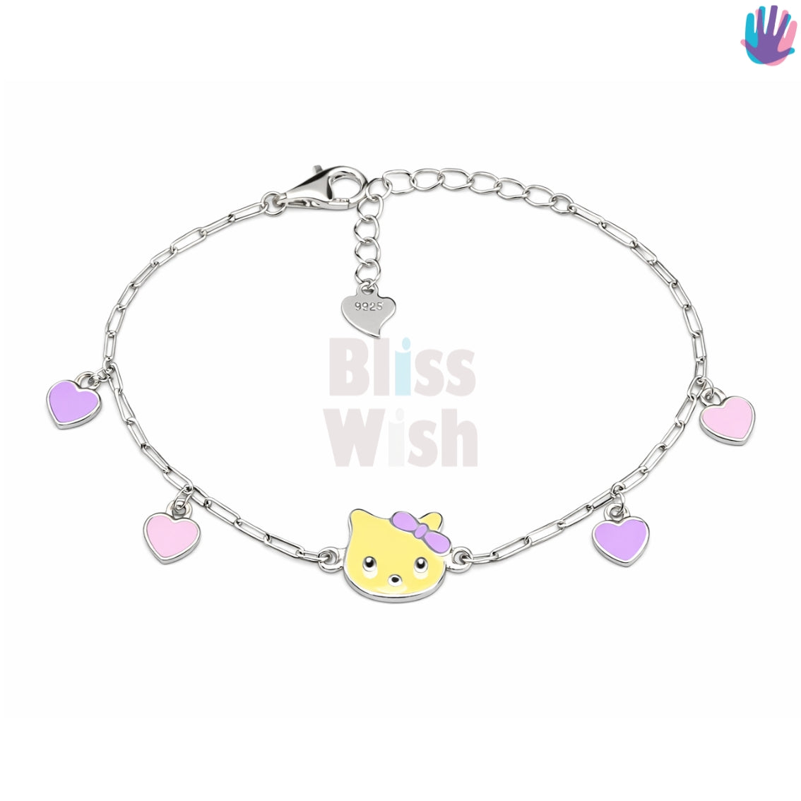 925 Sterling Silver Kitty Pink Kids Bracelet or Anklet | BlissWish