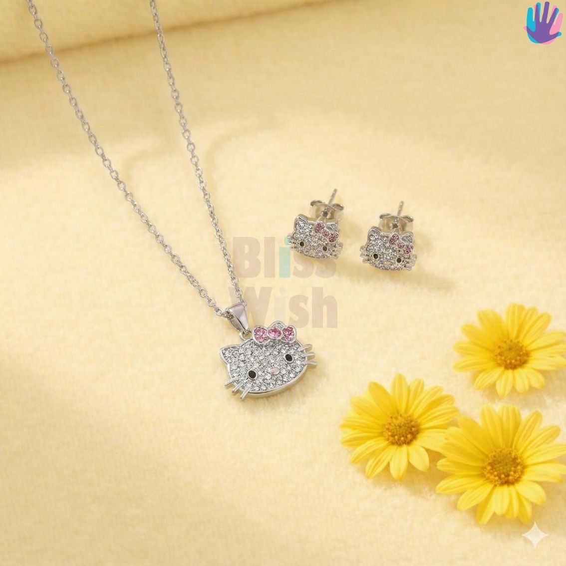 925 Sterling Silver Kitty Kids Jewelry Set | BlissWish