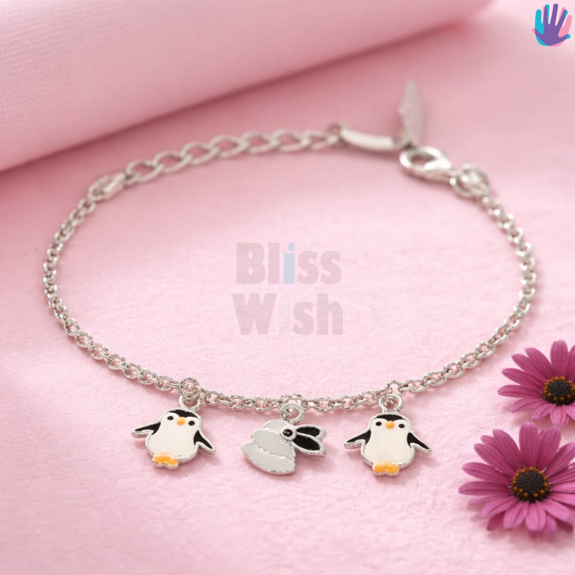 925 Sterling Silver White Penguin Kids Bracelet or Anklet | BlissWish