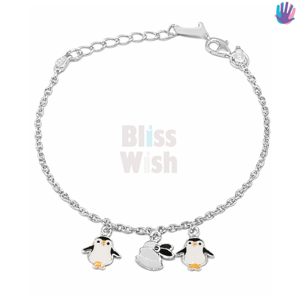 925 Sterling Silver White Penguin Kids Bracelet or Anklet | BlissWish
