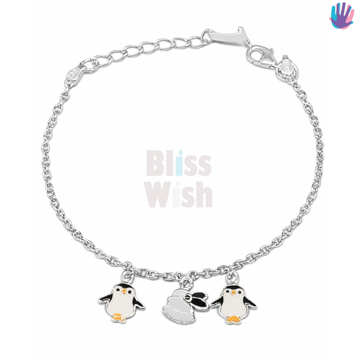 925 Sterling Silver White Penguin Kids Bracelet or Anklet | BlissWish