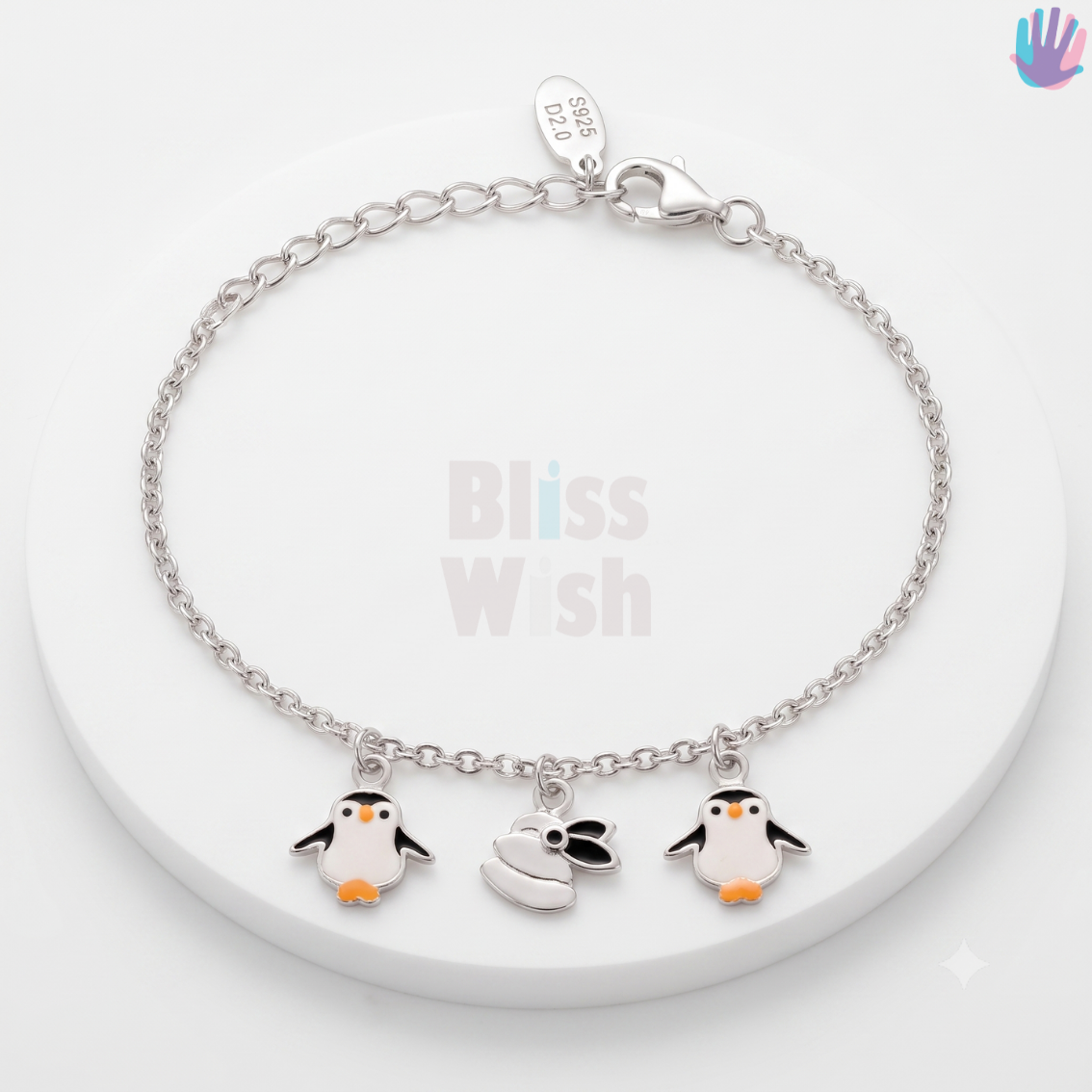 925 Sterling Silver White Penguin Kids Bracelet or Anklet | BlissWish