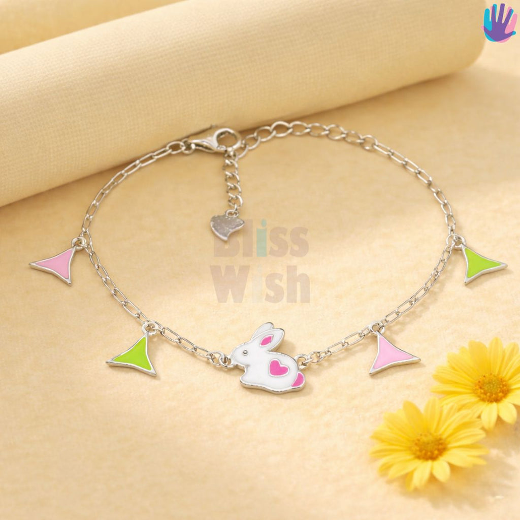 925 Sterling Silver Rabbit Pink Kids Bracelet or Anklet | BlissWish