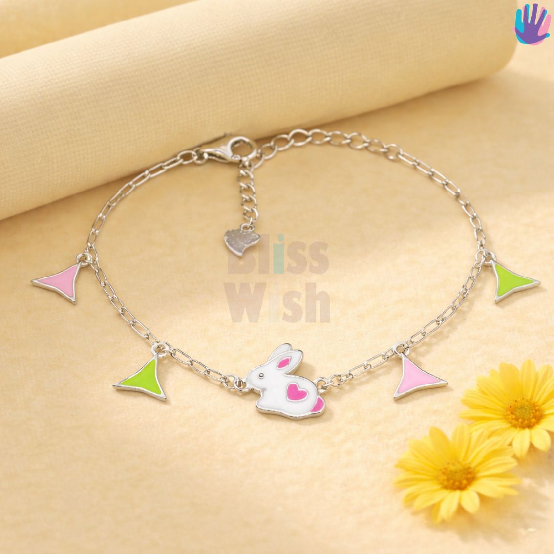 925 Sterling Silver Rabbit Pink Kids Bracelet or Anklet | BlissWish