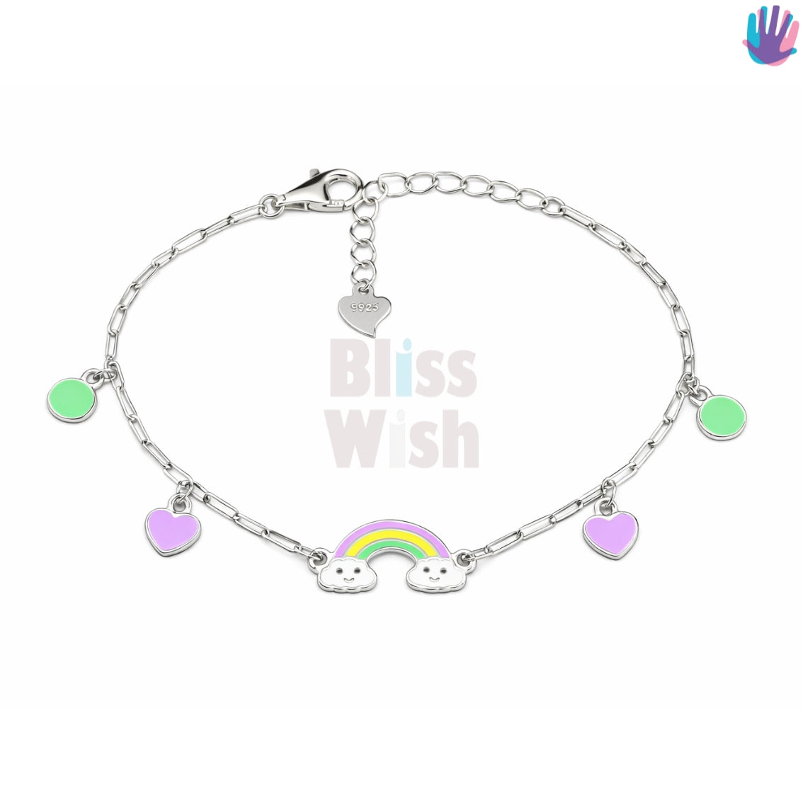 925 Sterling Silver Purple Rainbow Kids Bracelet or Anklet | BlissWish