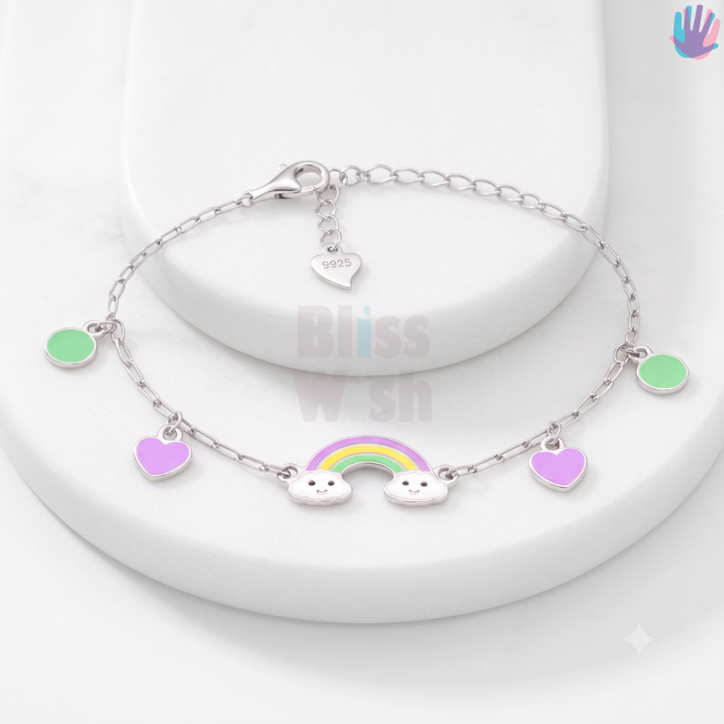 925 Sterling Silver Purple Rainbow Bracelet or Anklet | BlissWish