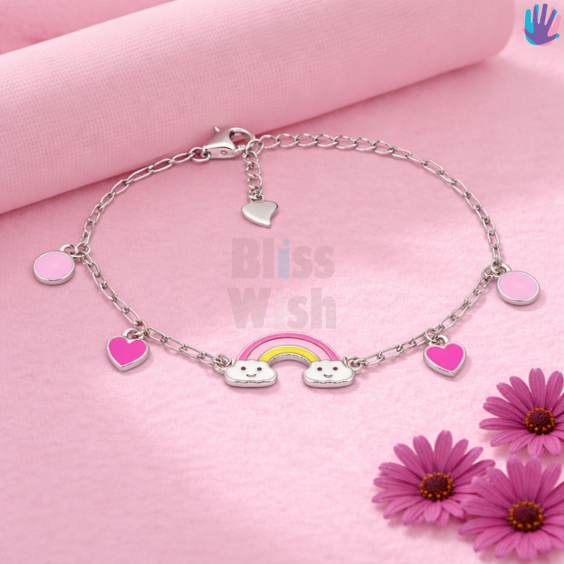 925 Sterling Silver Pink Rainbow Kids Bracelet or Anklet | BlissWish