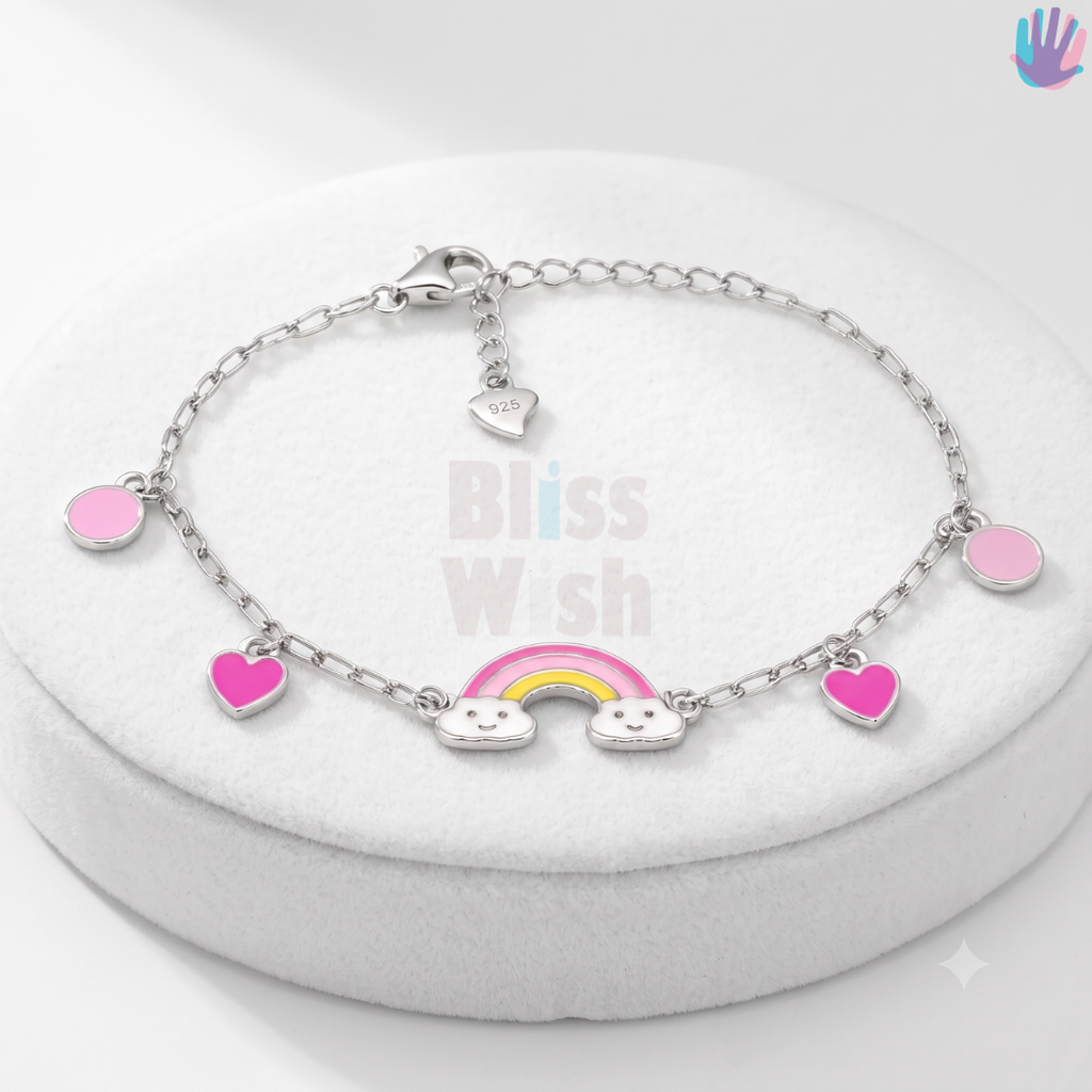925 Sterling Silver Pink Rainbow Bracelet or Anklet | BlissWish
