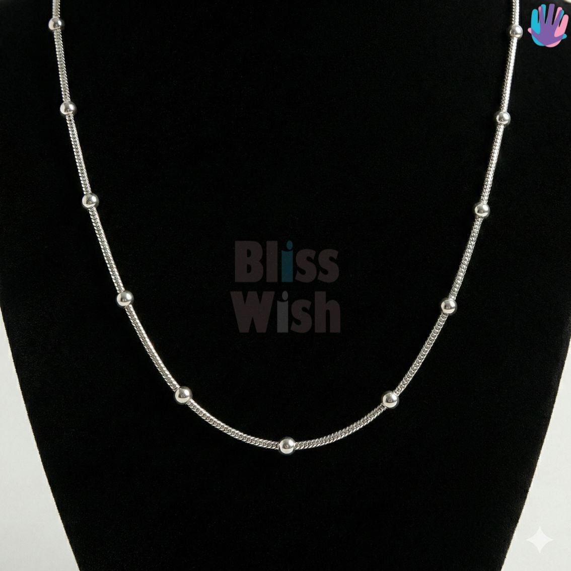 925 Sterling Silver Snake with ball Kids Rhodium Chain | BlissWish