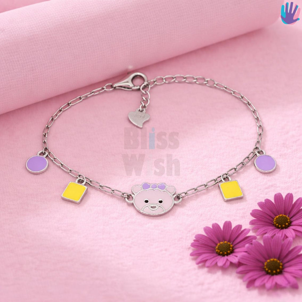 925 Sterling Silver Pink Teddy Kids Bracelet or Anklet | BlissWish