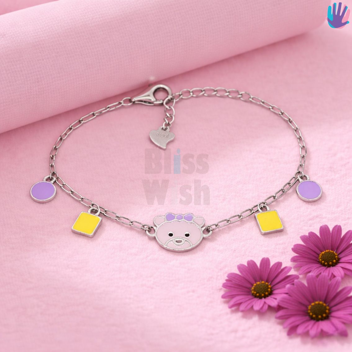 925 Sterling Silver Pink Teddy Kids Bracelet or Anklet | BlissWish