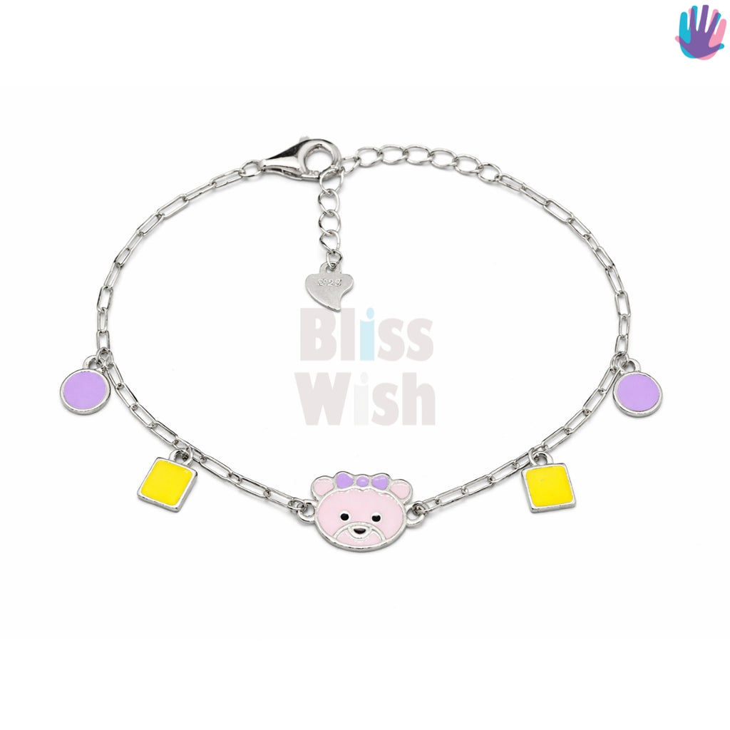 925 Sterling Silver Pink Teddy Kids Bracelet or Anklet | BlissWish