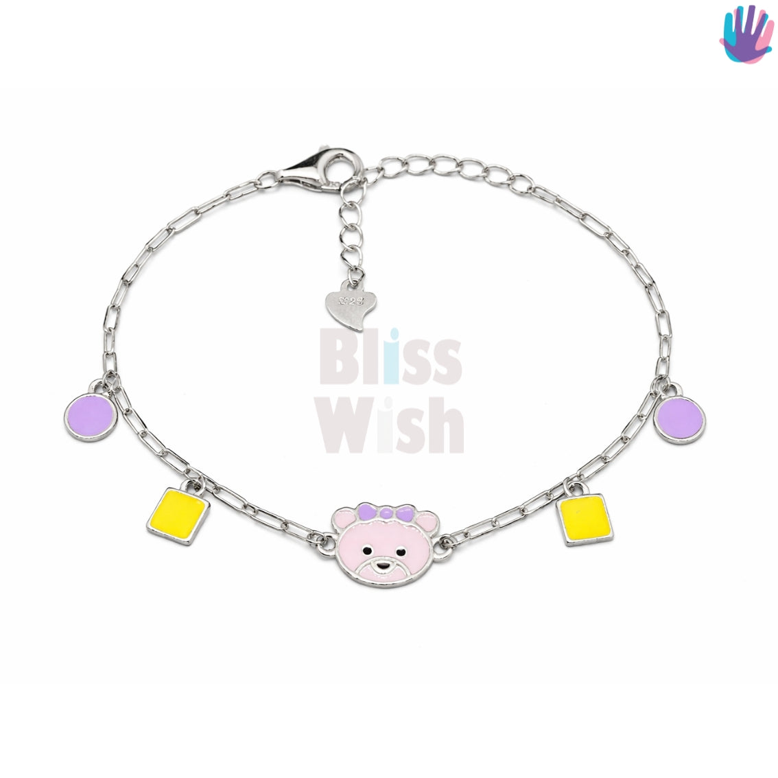 925 Sterling Silver Pink Teddy Kids Bracelet or Anklet | BlissWish