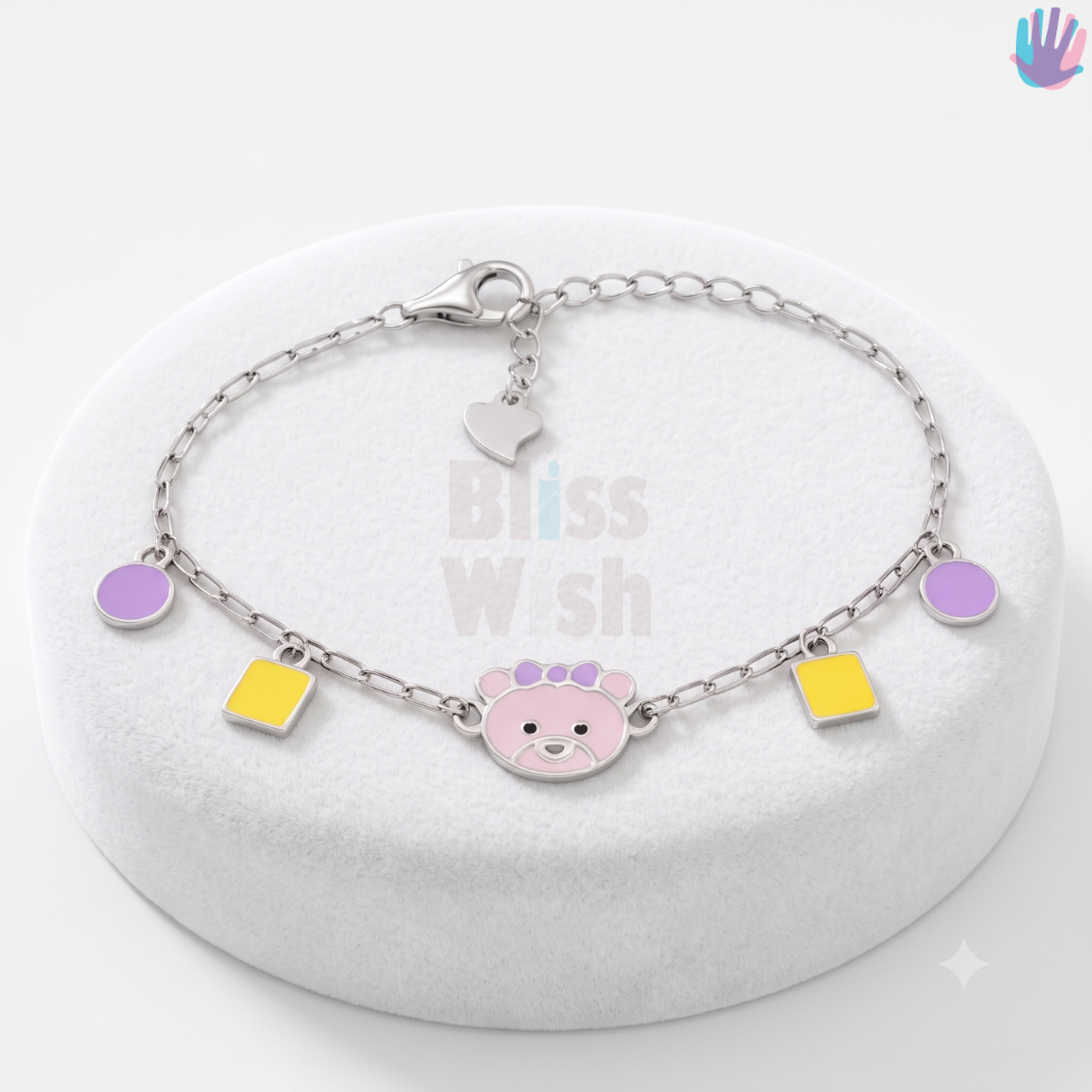 925 Sterling Silver Pink Teddy Kids Bracelet or Anklet | BlissWish