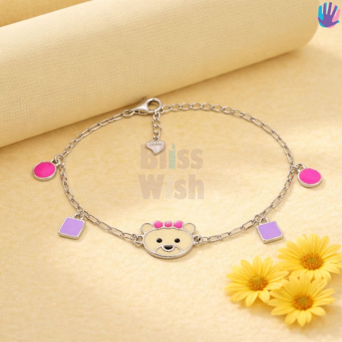 925 Sterling Silver Yellow Teddy Kids Bracelet or Anklet | BlissWish