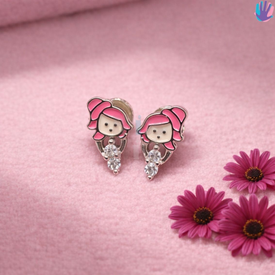 925 Sterling Silver Girl with Stones Kids Ear Studs | BlissWish