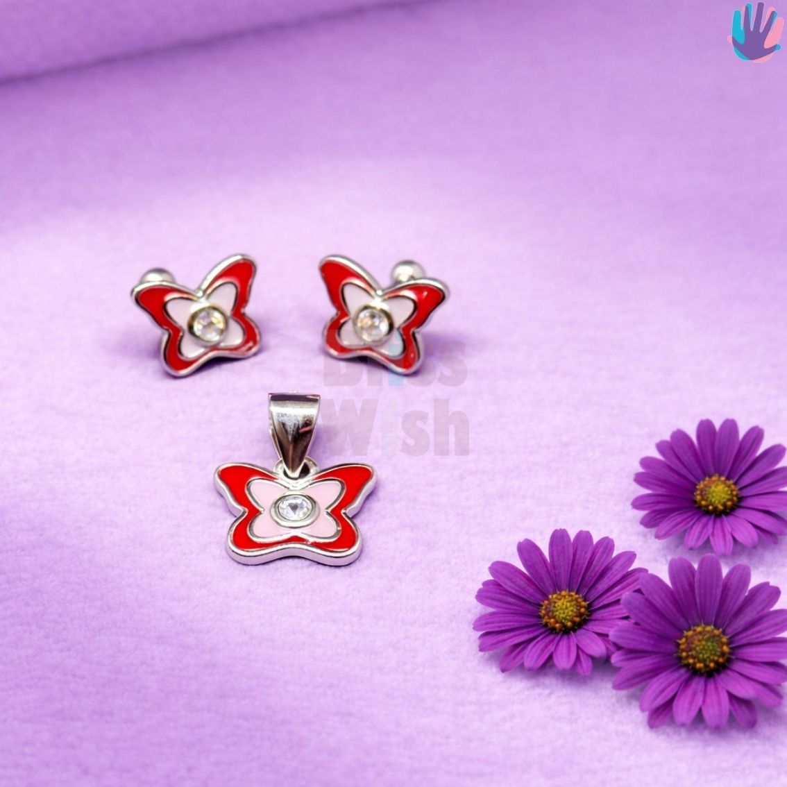 925 Sterling Silver Butterfly with Center Stone Kids Jewelry Combo | BlissWish