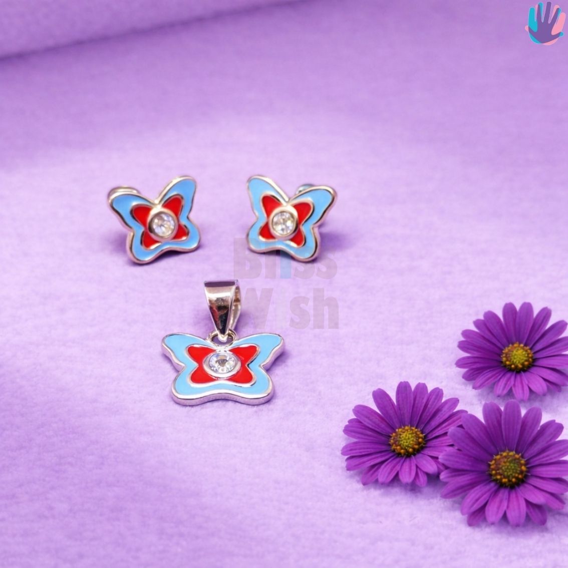 925 Sterling Silver Butterfly with Center Stone Kids Jewelry Combo | BlissWish