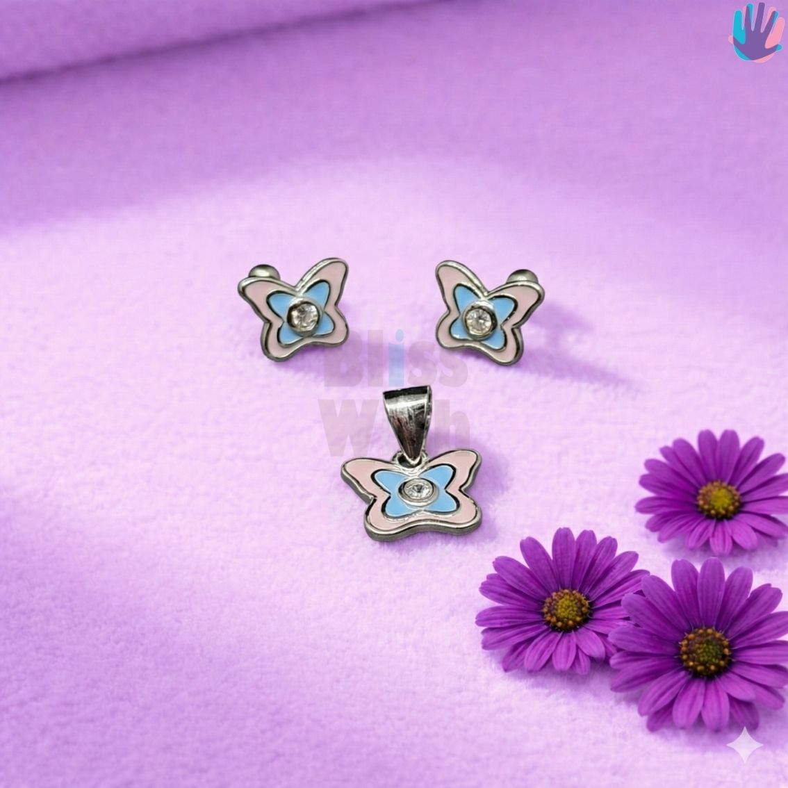 925 Sterling Silver Butterfly with Center Stone Kids Jewelry Combo | BlissWish