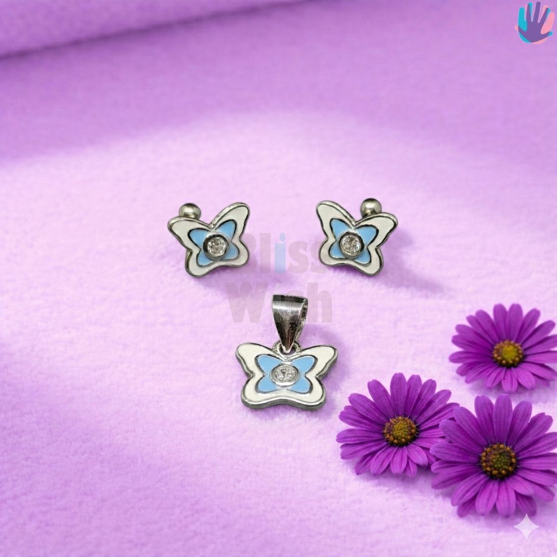 925 Sterling Silver Butterfly with Center Stone Kids Jewelry Combo | BlissWish