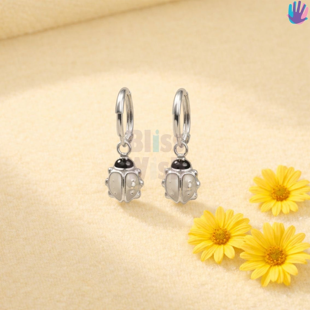 925 Sterling Silver Beetle Kids Ear Hoops | BlissWish