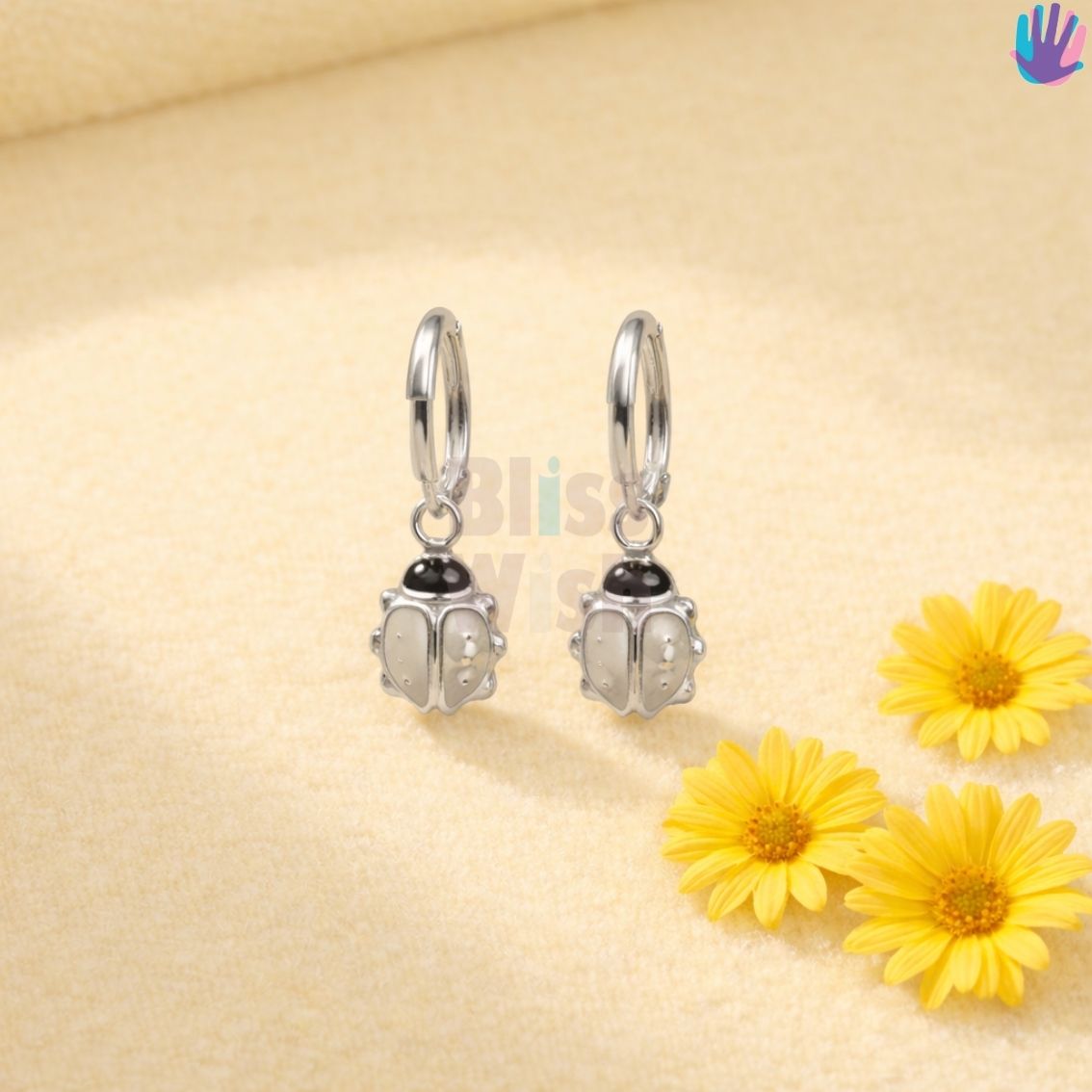 925 Sterling Silver Beetle Kids Ear Hoops | BlissWish