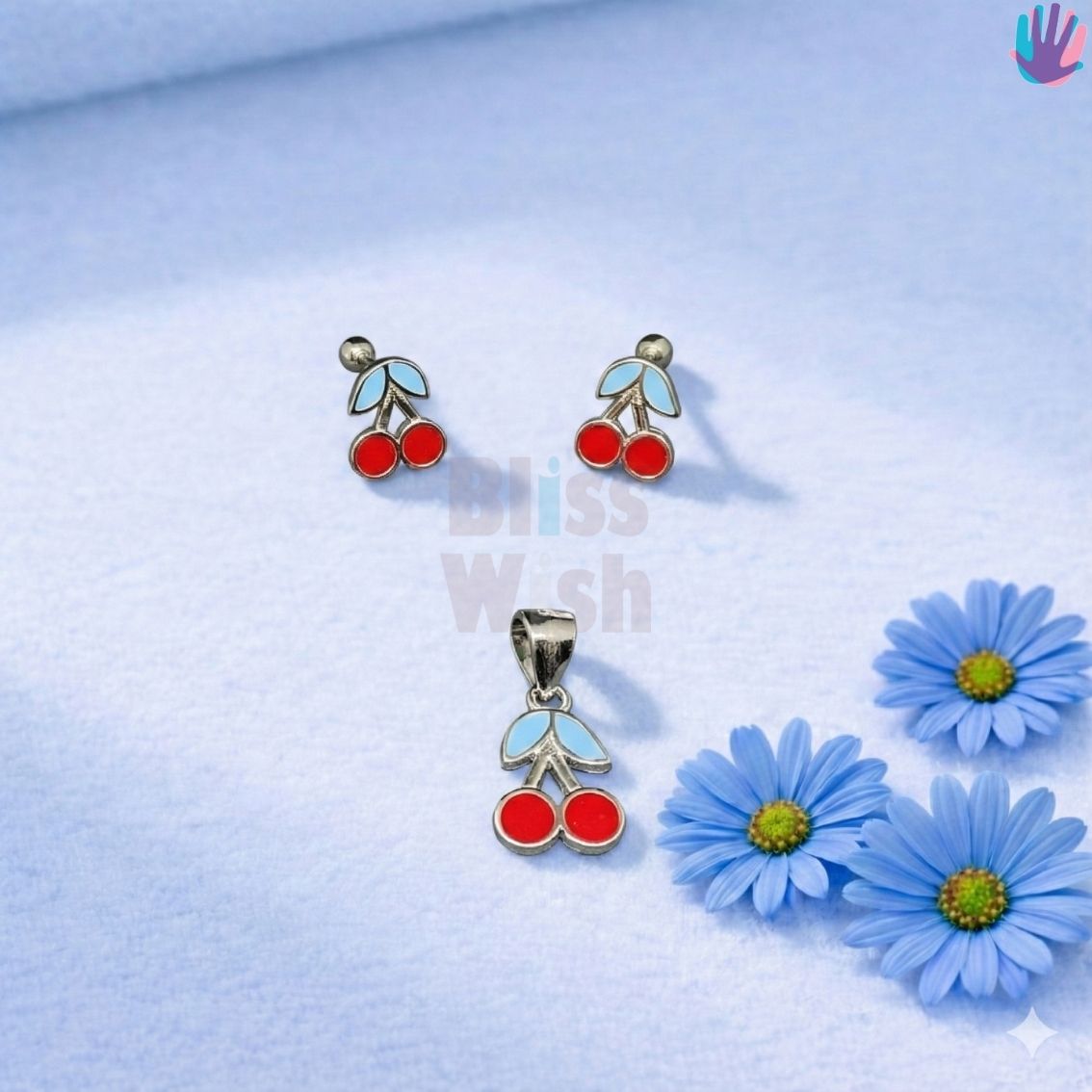 925 Sterling Silver Cherry with leaves Kids Jewelry Combo | BlissWish