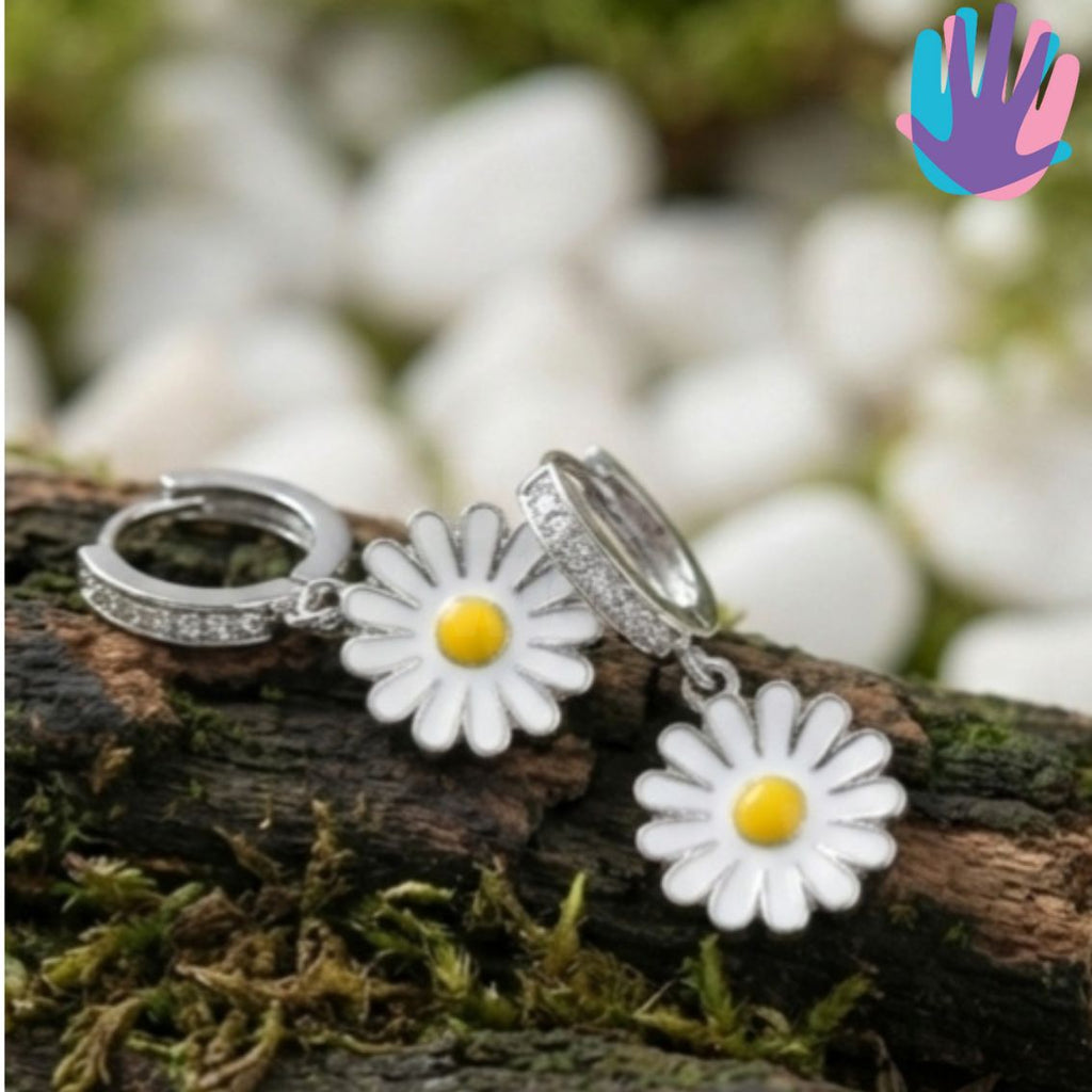 925 Sterling Silver Daisy with Stones Kids Hoop Earrings | BlissWish