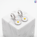925 Sterling Silver Daisy with Stones Hoop Earrings | BlissWish