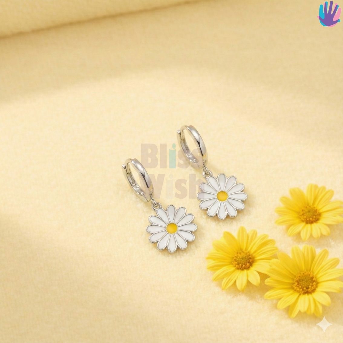 925 Sterling Silver Daisy Kids Hoop Earrings | BlissWish