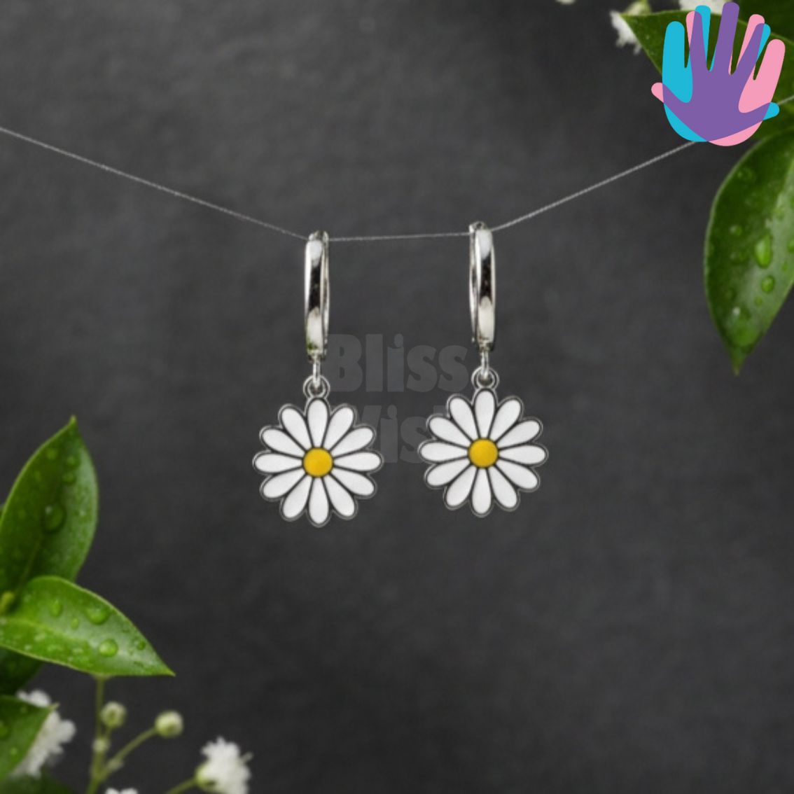 925 Sterling Silver Daisy Kids Hoop Earrings | BlissWish