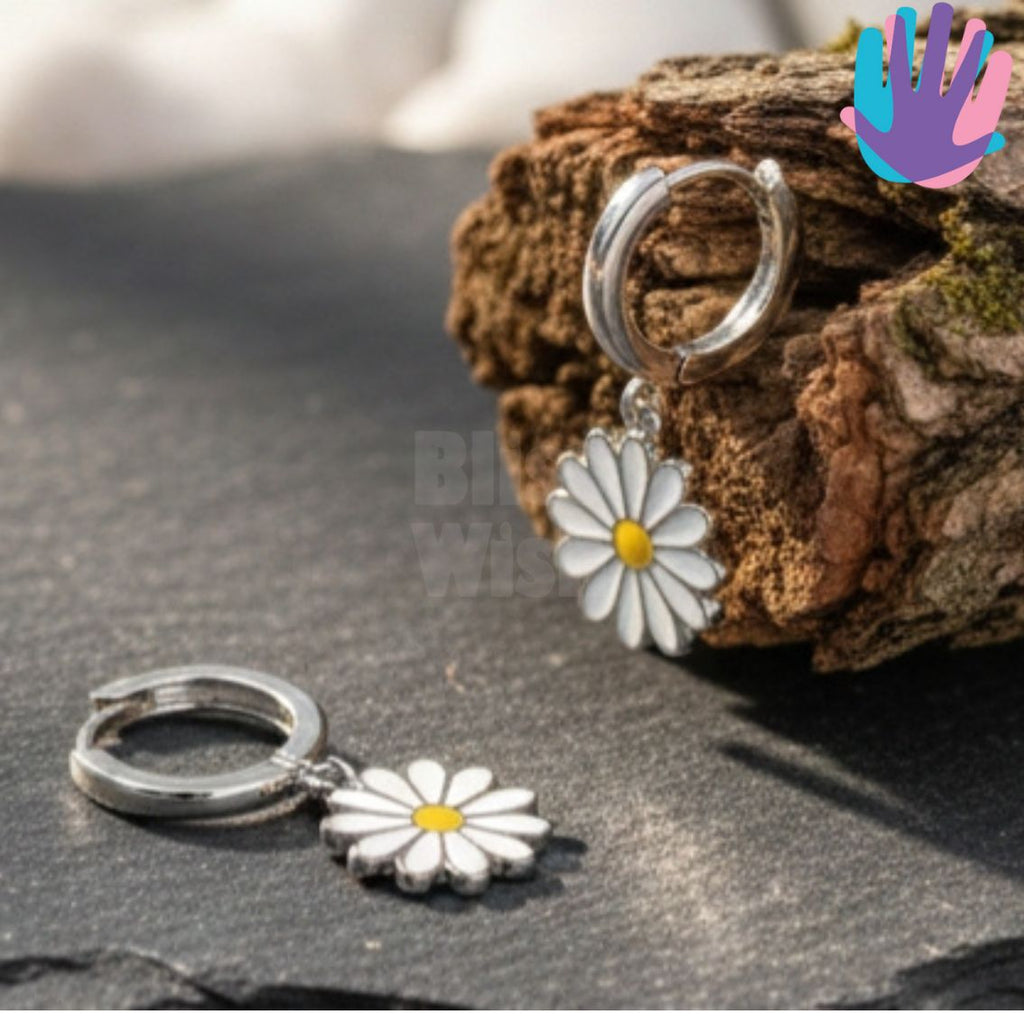 925 Sterling Silver Daisy Kids Hoop Earrings | BlissWish