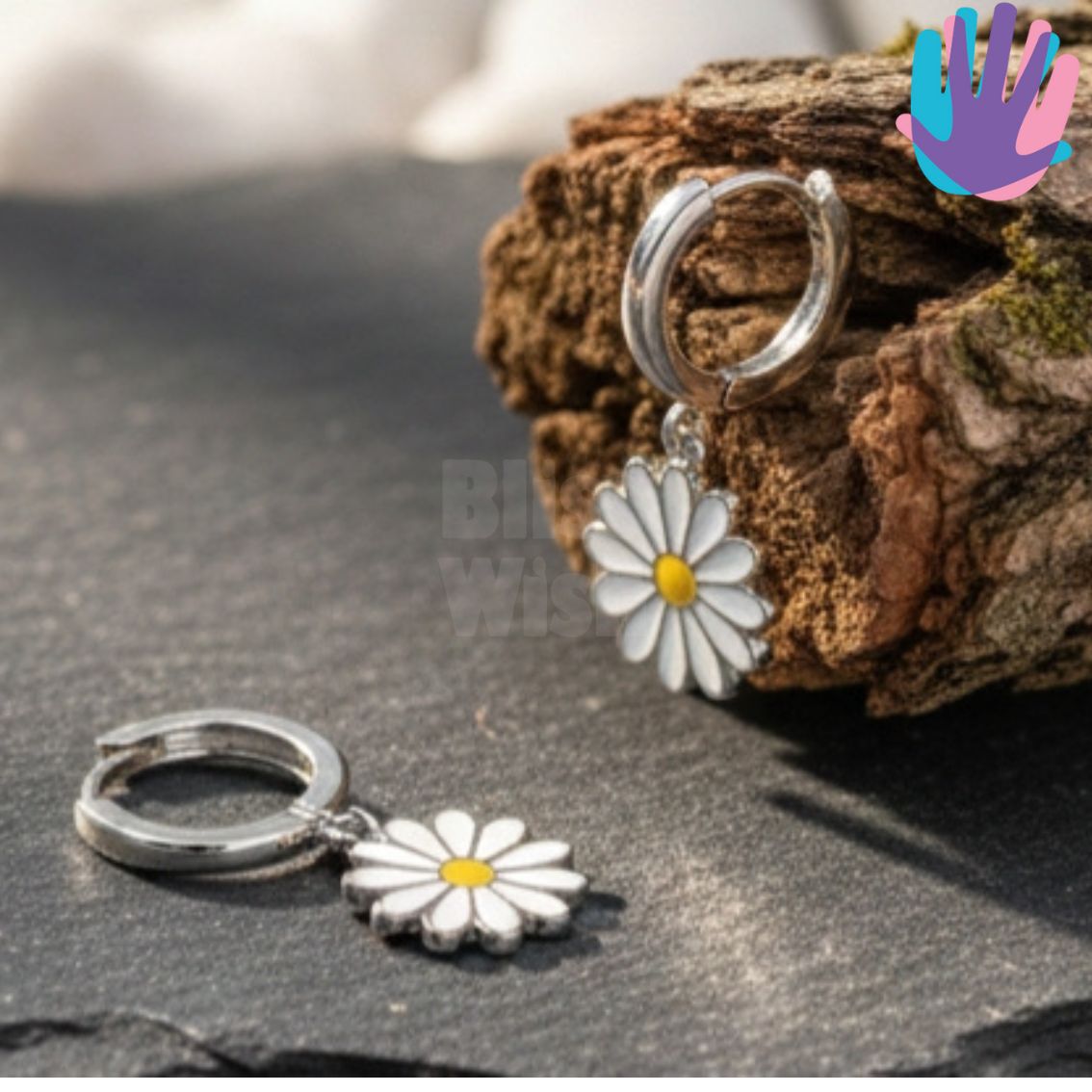 925 Sterling Silver Daisy Kids Hoop Earrings | BlissWish